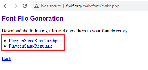 Conter TrueType Font (.ttf) into FPDF Font Library(.php and .z):