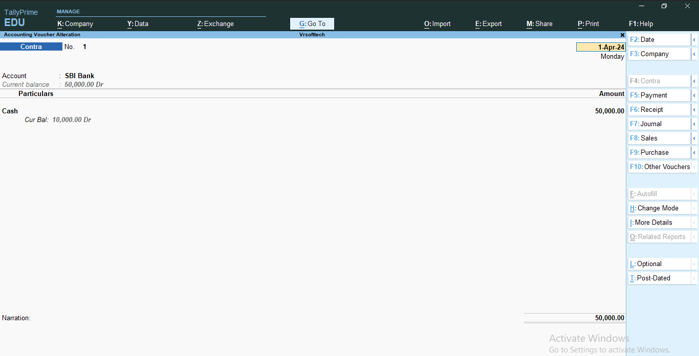 How to Create or Record Contra Voucher in Tally Prime<